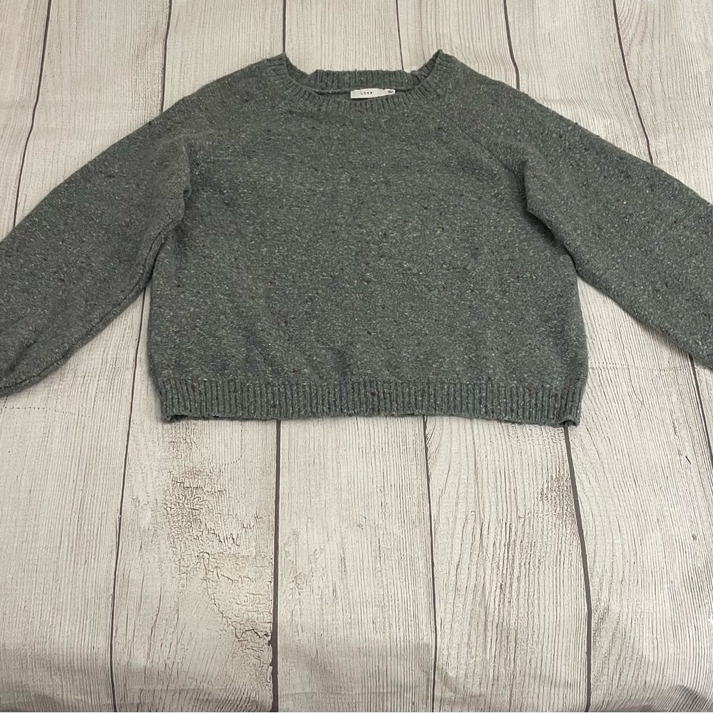 LUSH Women's Cozy Gray Speckled Crewneck Sweater With Balloon Sleeves Size Large - Picture 8 of 11